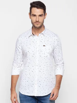 Spykar Slim Fit White Cotton Men Shirt