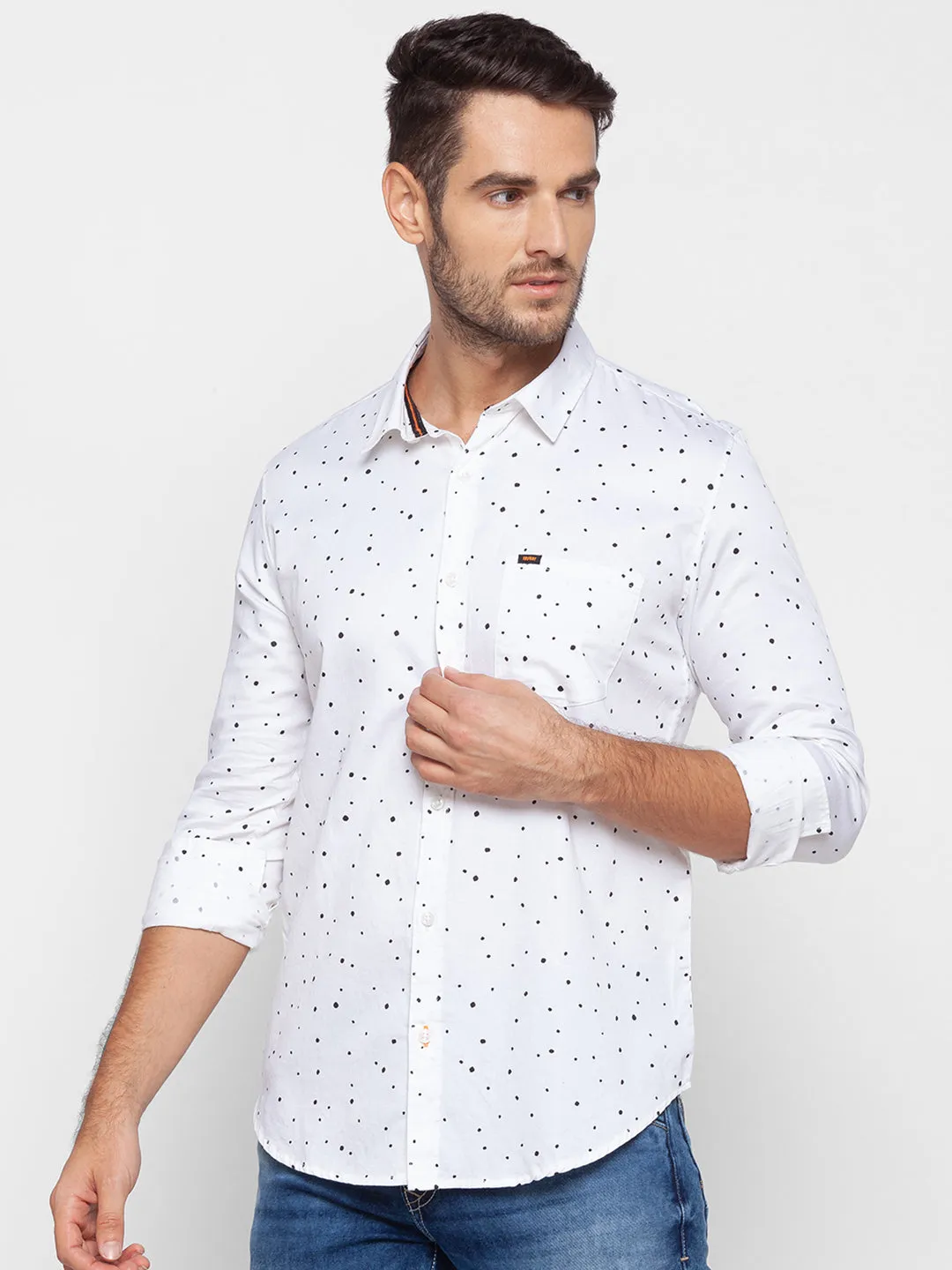 Spykar Slim Fit White Cotton Men Shirt