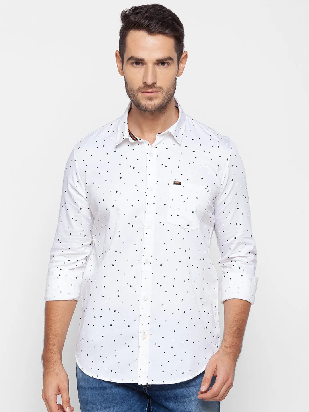 Spykar Slim Fit White Cotton Men Shirt
