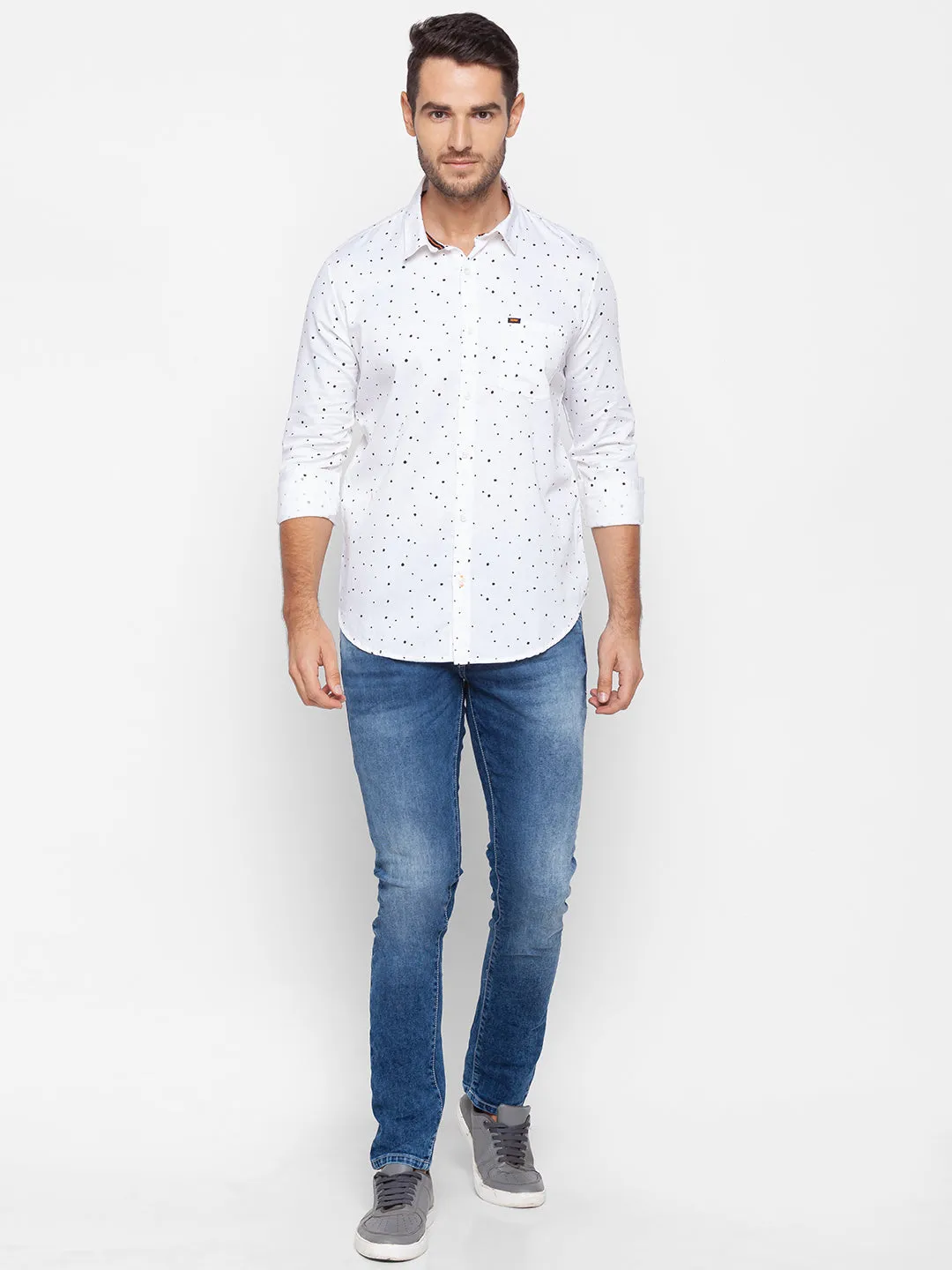 Spykar Slim Fit White Cotton Men Shirt