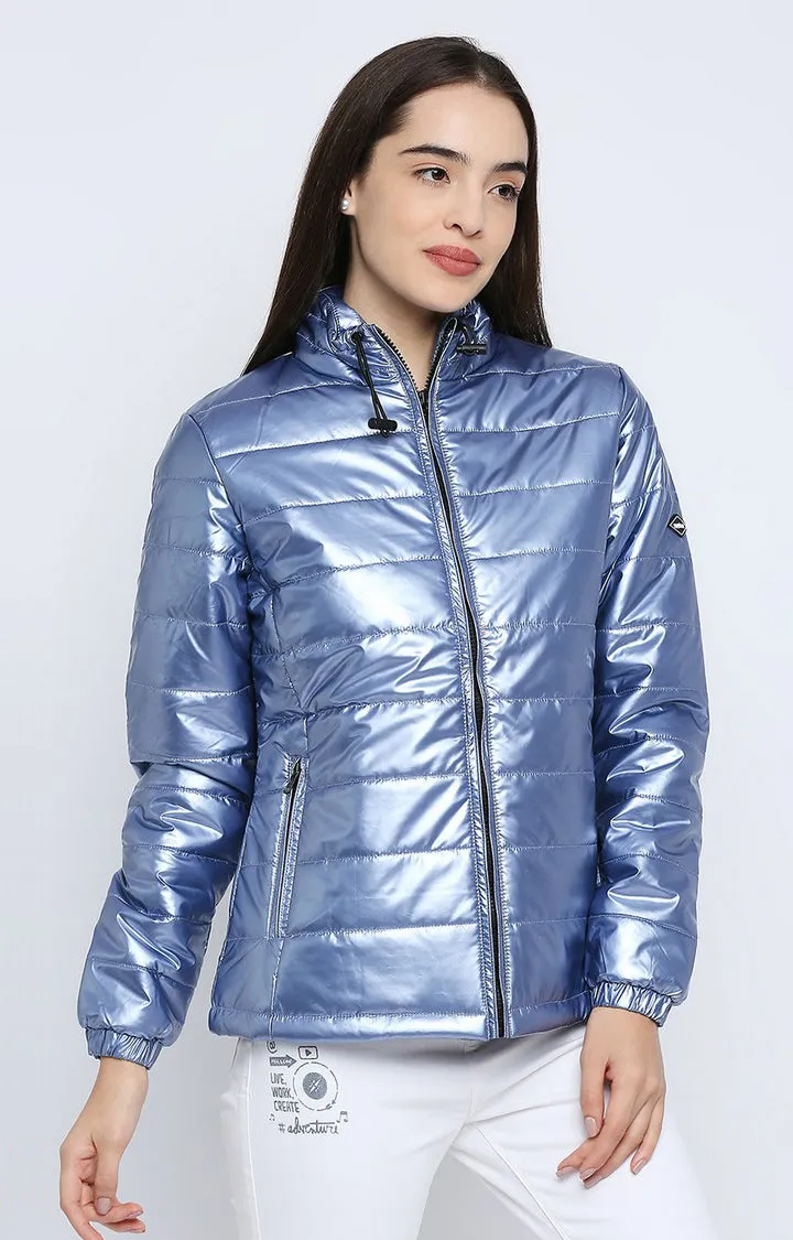 Spykar Women Blue Polyester Regular Fit Round Neck Jacket