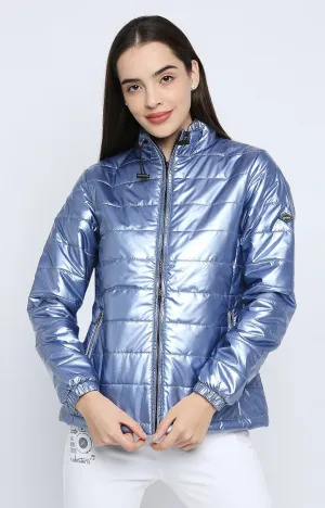 Spykar Women Blue Polyester Regular Fit Round Neck Jacket