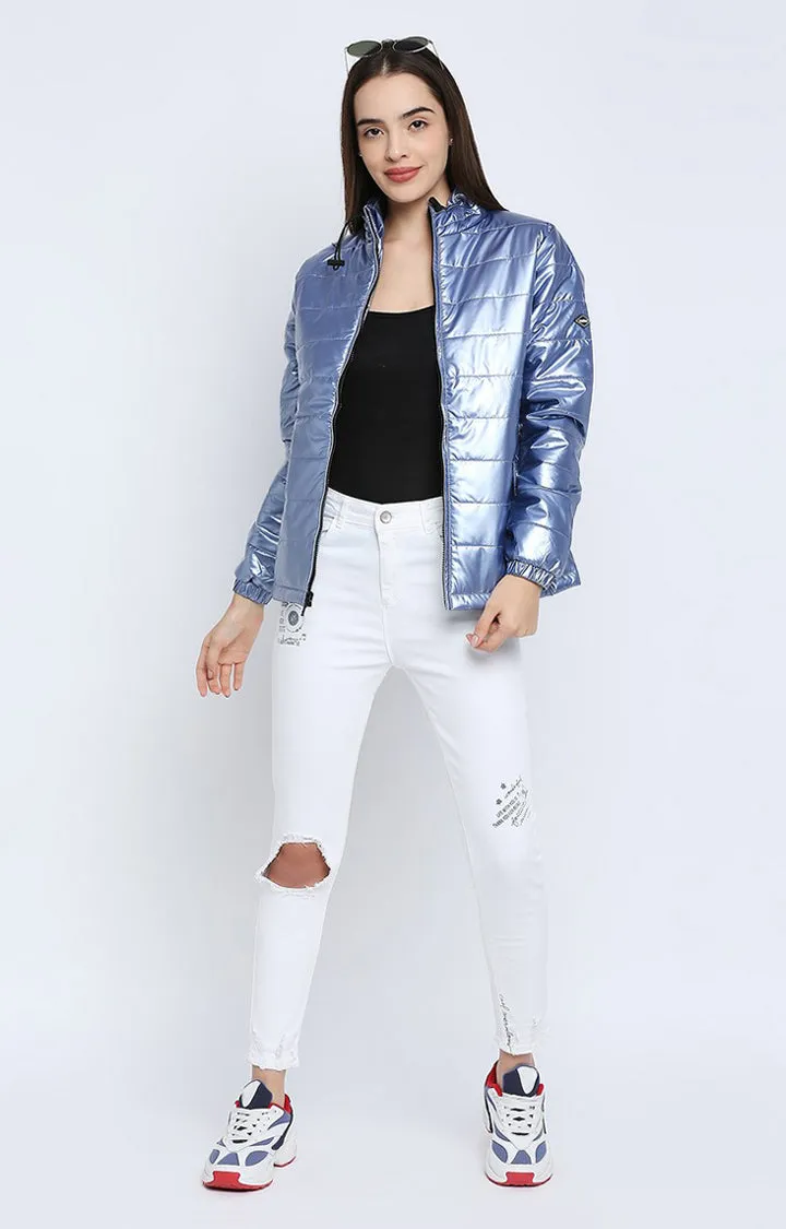 Spykar Women Blue Polyester Regular Fit Round Neck Jacket