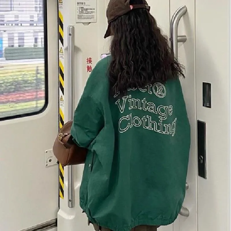 Street Style Retro Green Windbreaker
