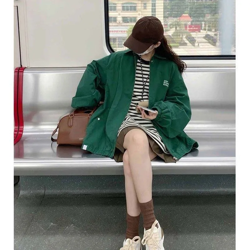 Street Style Retro Green Windbreaker
