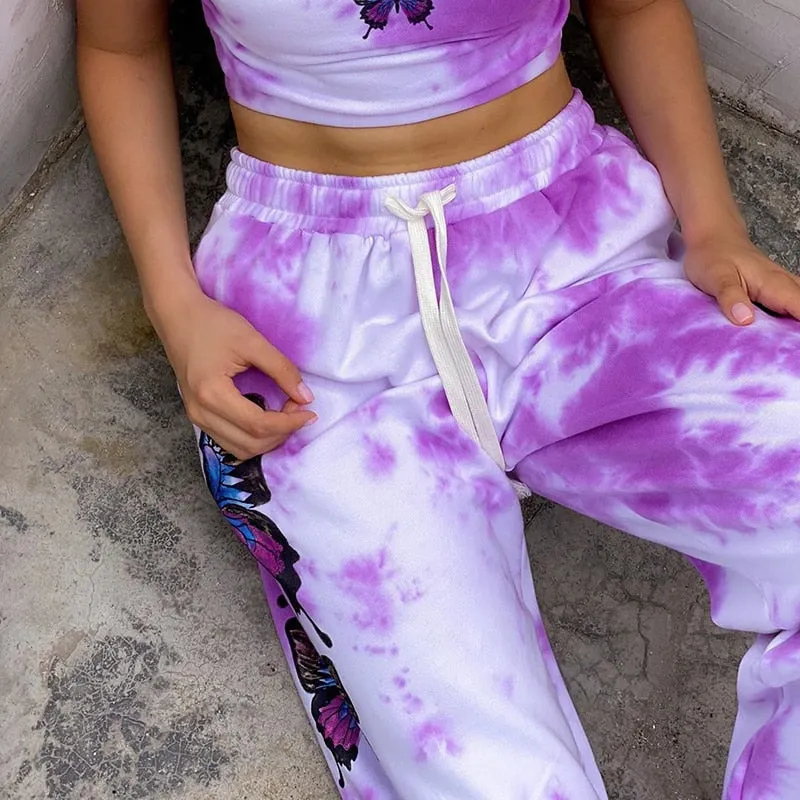Summer Tie Dye Leisure Crop Top Clothing Butterfly Print Sleeveless