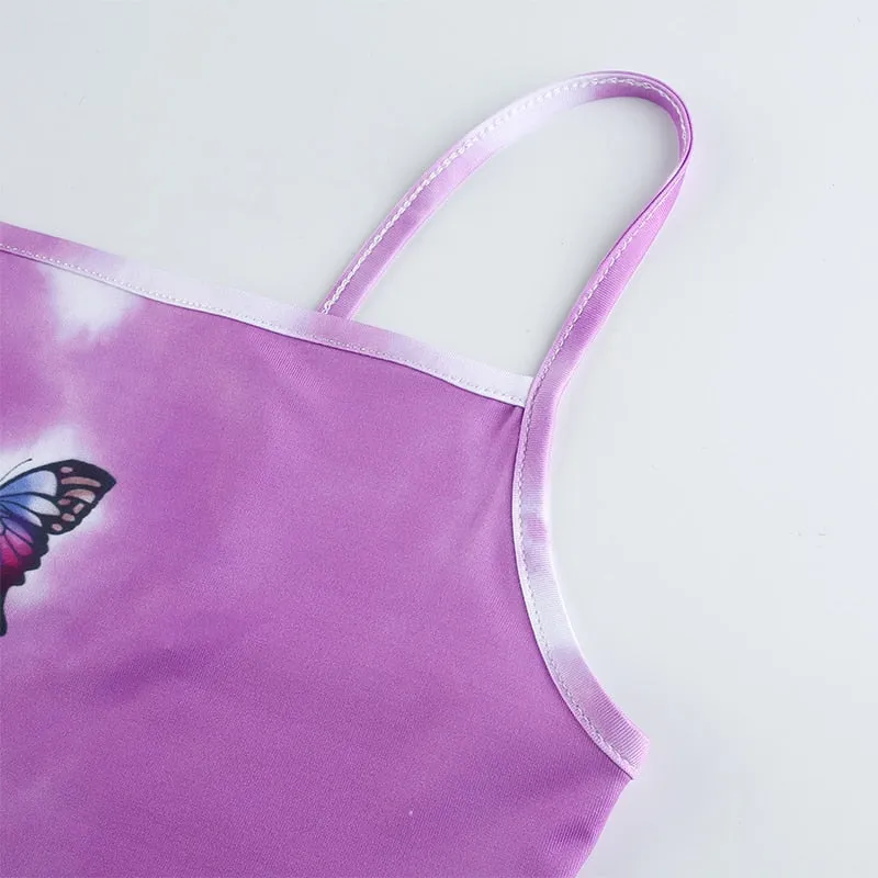 Summer Tie Dye Leisure Crop Top Clothing Butterfly Print Sleeveless
