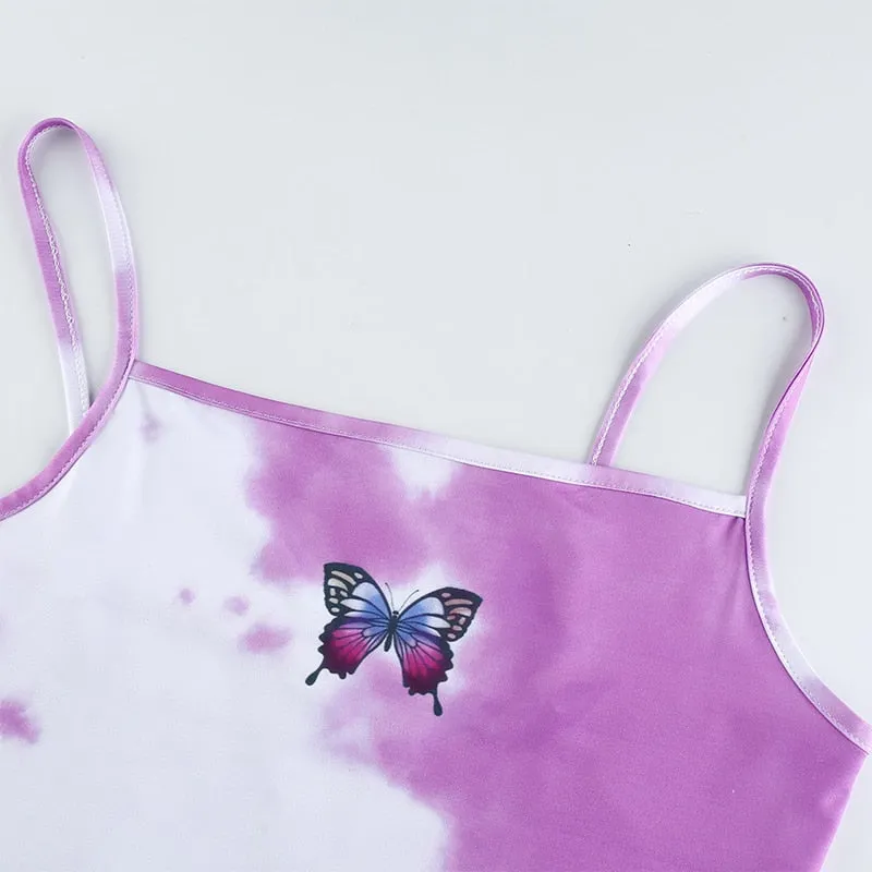 Summer Tie Dye Leisure Crop Top Clothing Butterfly Print Sleeveless