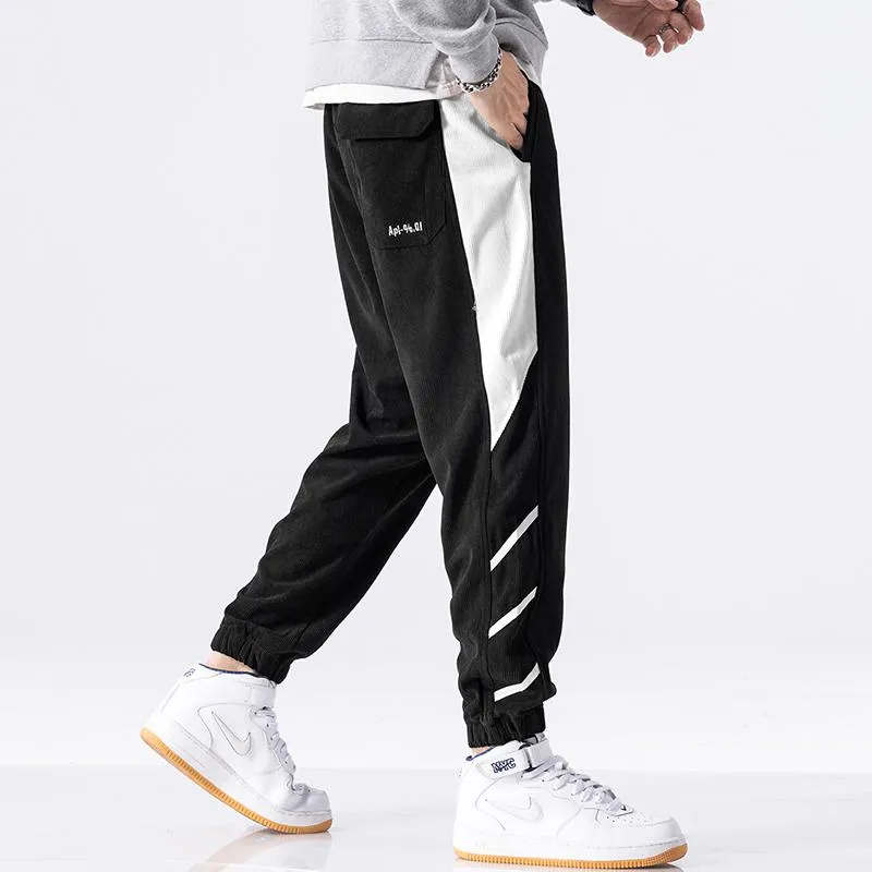 Tapered Elastic Waist Loose Fit Elasticity Color Block Pants