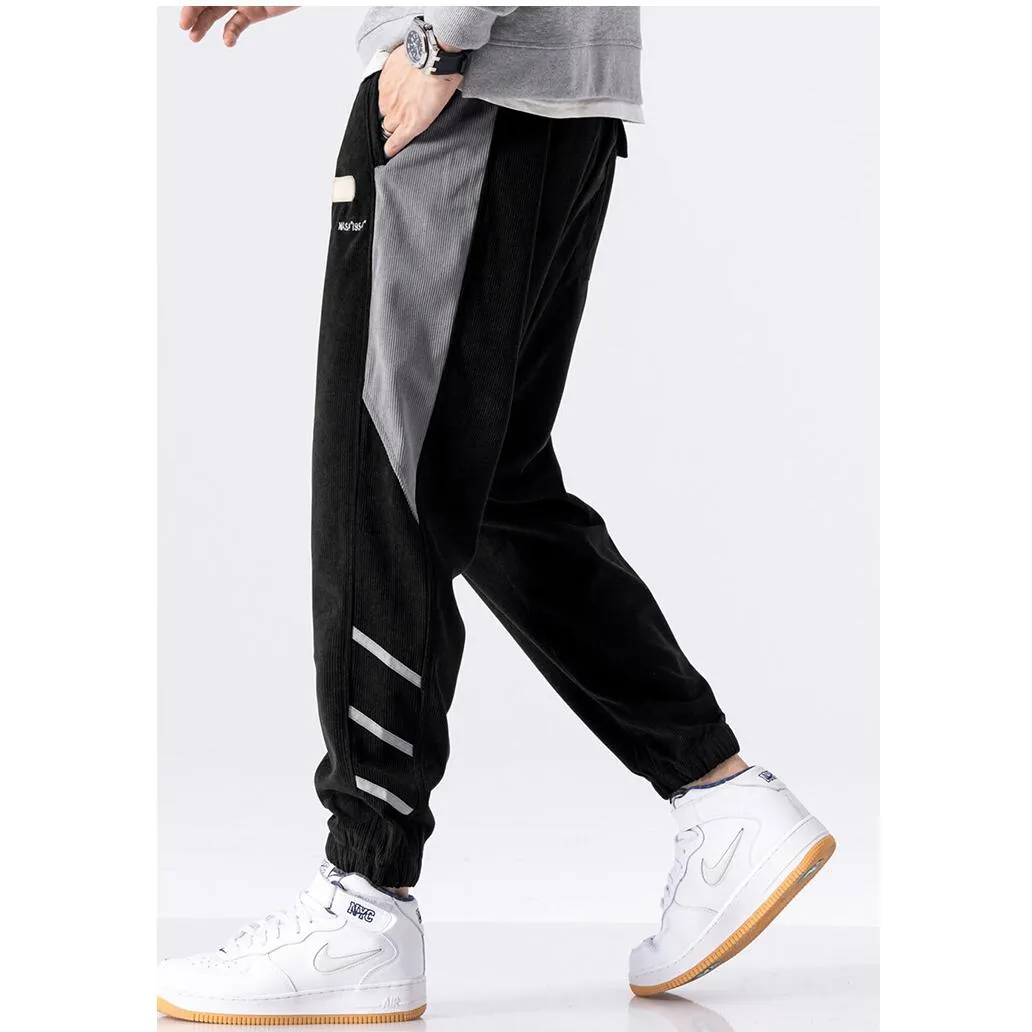 Tapered Elastic Waist Loose Fit Elasticity Color Block Pants