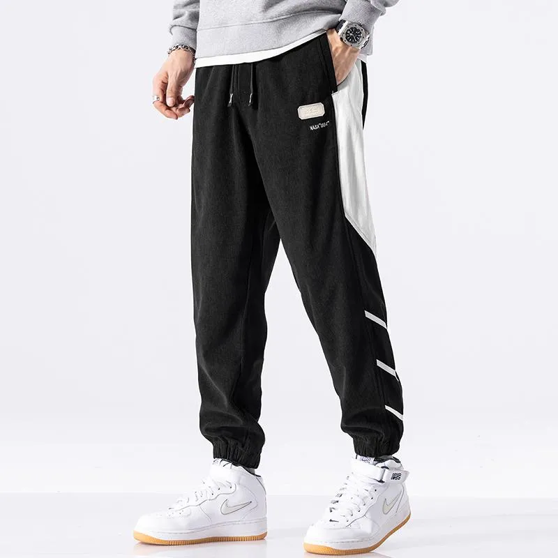 Tapered Elastic Waist Loose Fit Elasticity Color Block Pants