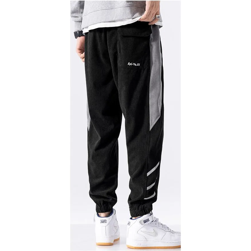 Tapered Elastic Waist Loose Fit Elasticity Color Block Pants