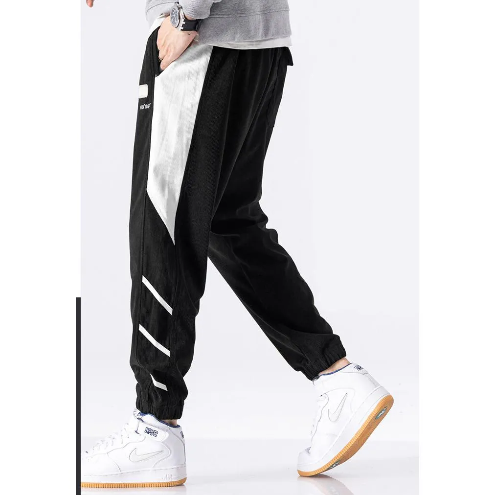 Tapered Elastic Waist Loose Fit Elasticity Color Block Pants
