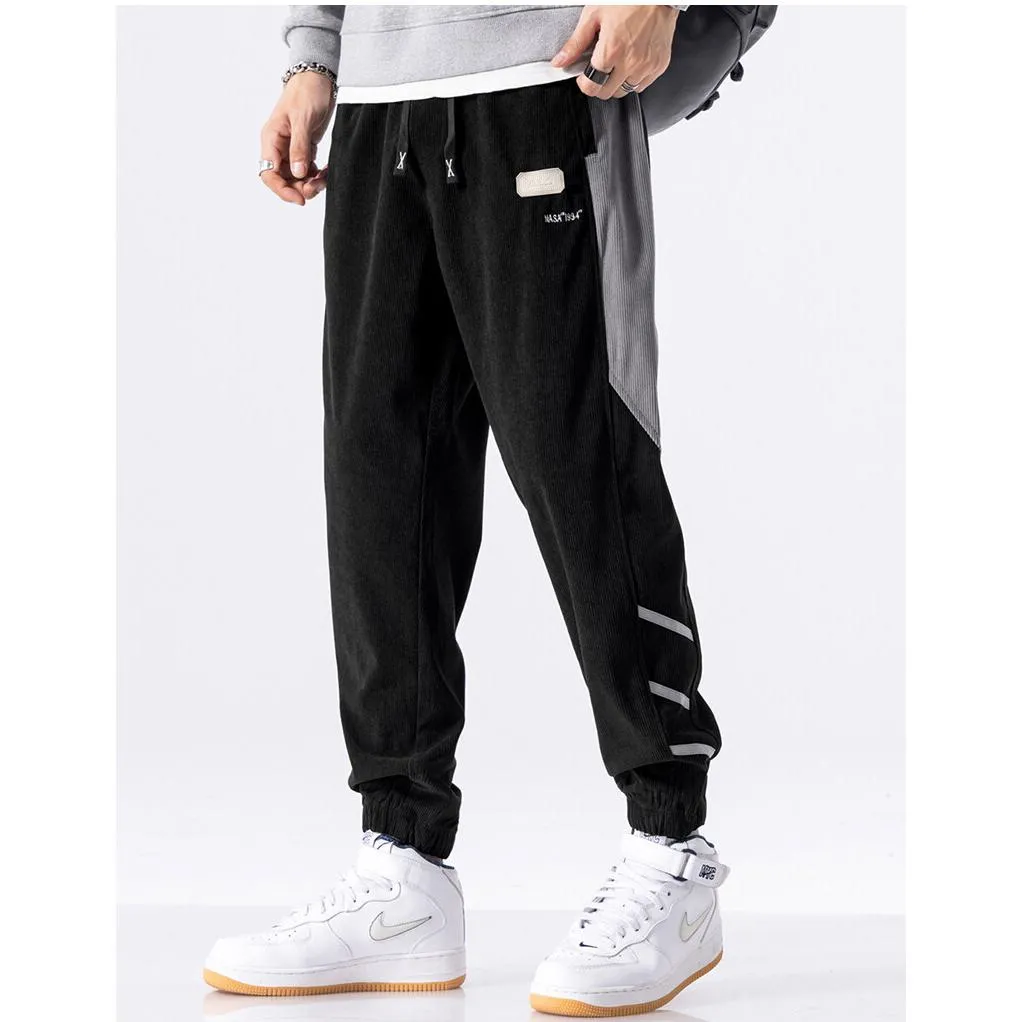 Tapered Elastic Waist Loose Fit Elasticity Color Block Pants