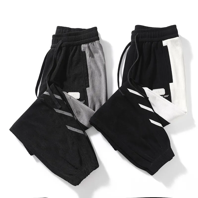 Tapered Elastic Waist Loose Fit Elasticity Color Block Pants