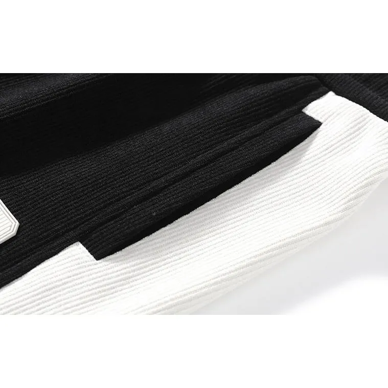 Tapered Elastic Waist Loose Fit Elasticity Color Block Pants