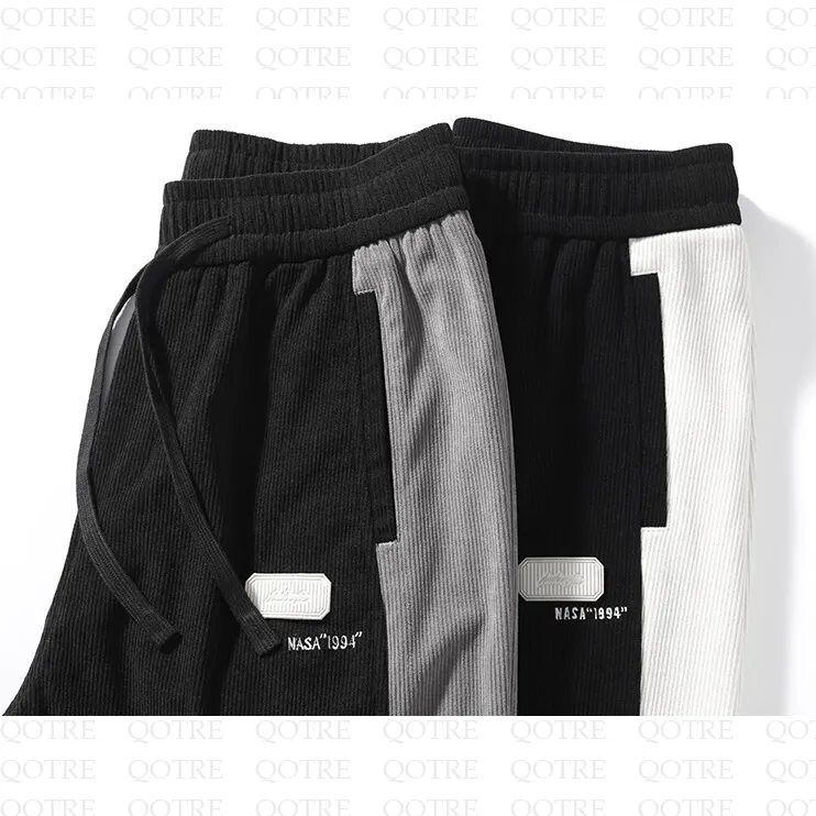 Tapered Elastic Waist Loose Fit Elasticity Color Block Pants