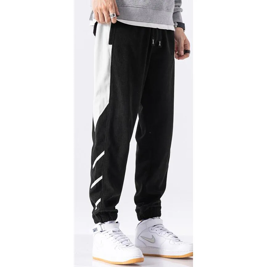 Tapered Elastic Waist Loose Fit Elasticity Color Block Pants