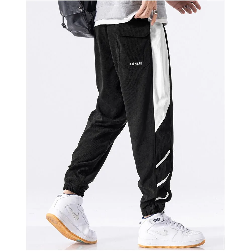 Tapered Elastic Waist Loose Fit Elasticity Color Block Pants