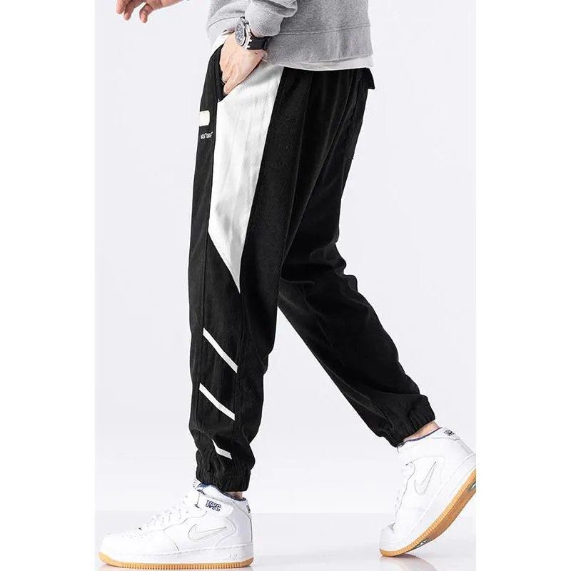 Tapered Elastic Waist Loose Fit Elasticity Color Block Pants