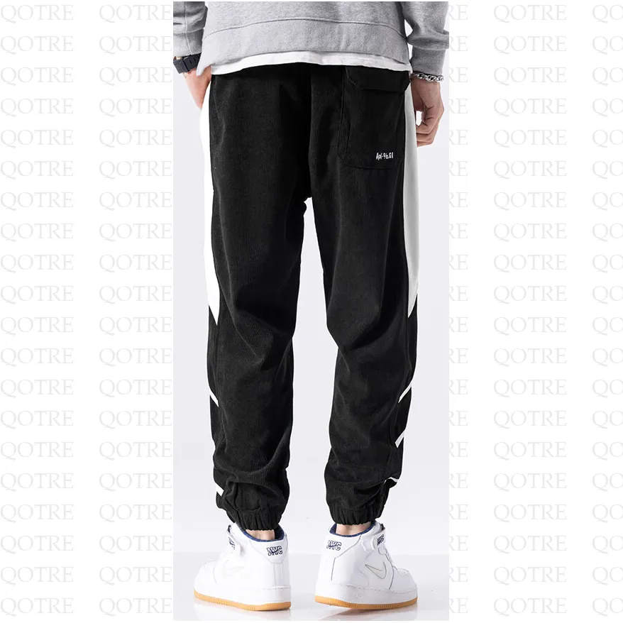 Tapered Elastic Waist Loose Fit Elasticity Color Block Pants