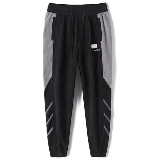 Tapered Elastic Waist Loose Fit Elasticity Color Block Pants