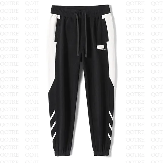 Tapered Elastic Waist Loose Fit Elasticity Color Block Pants