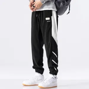 Tapered Elastic Waist Loose Fit Elasticity Color Block Pants