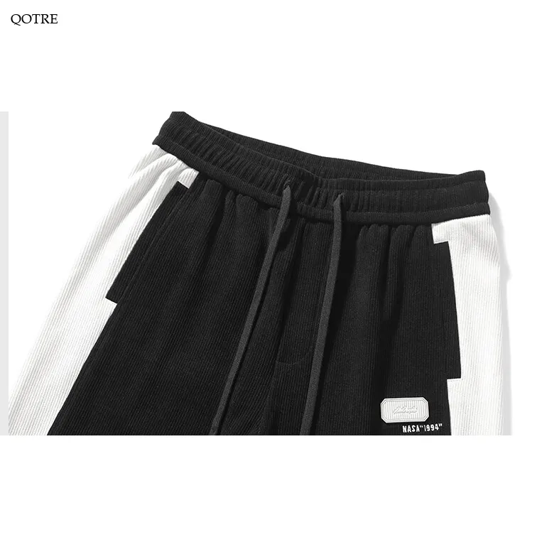 Tapered Elastic Waist Loose Fit Elasticity Color Block Pants