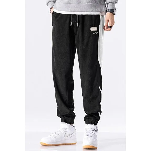Tapered Elastic Waist Loose Fit Elasticity Color Block Pants