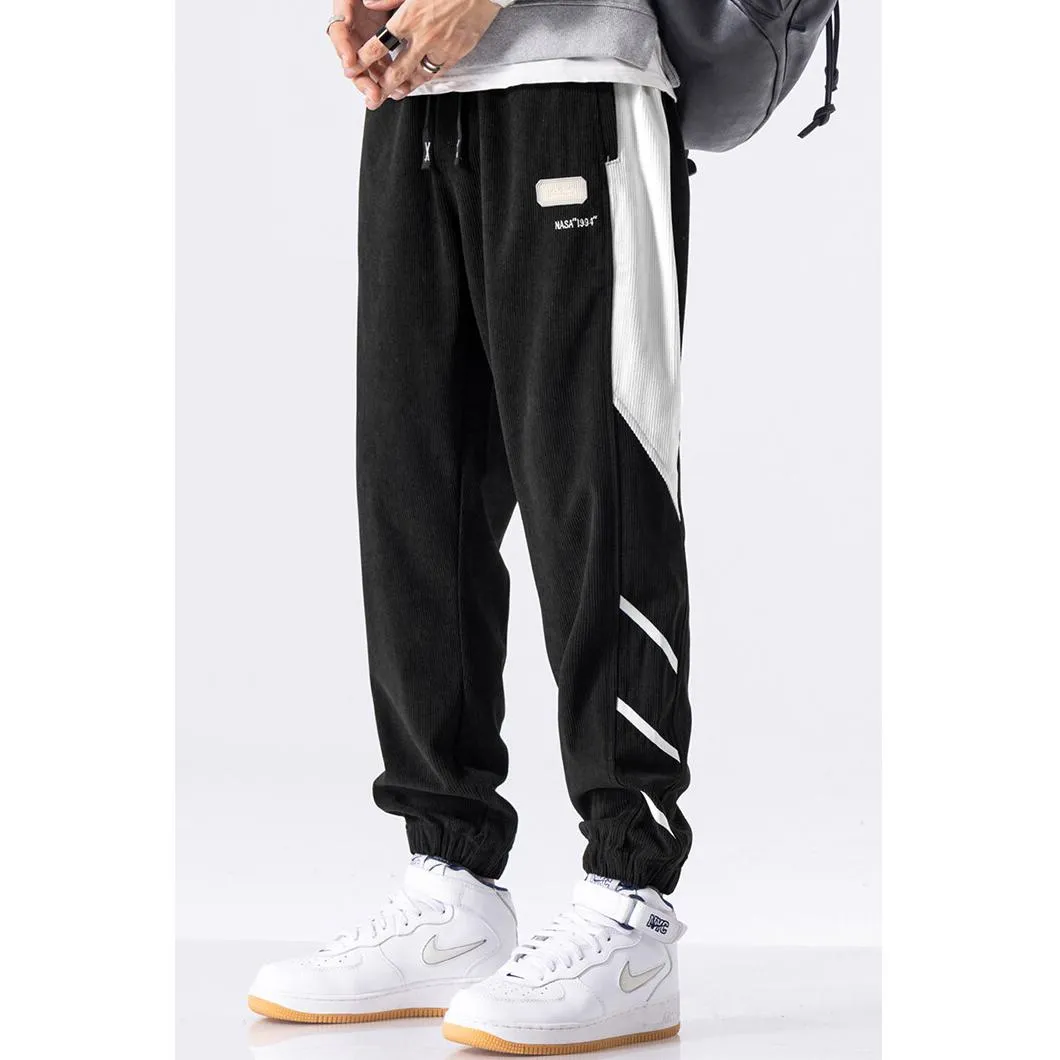 Tapered Elastic Waist Loose Fit Elasticity Color Block Pants