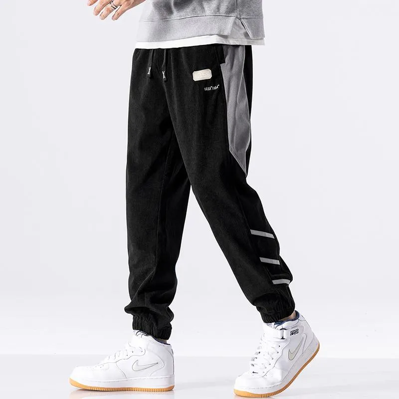 Tapered Elastic Waist Loose Fit Elasticity Color Block Pants