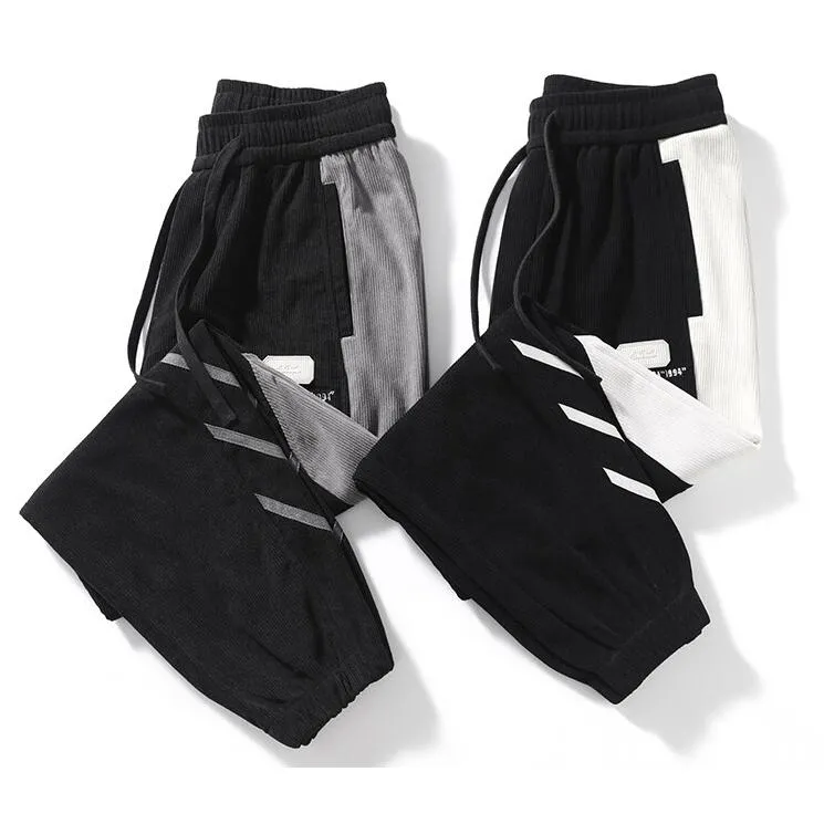 Tapered Elastic Waist Loose Fit Elasticity Color Block Pants