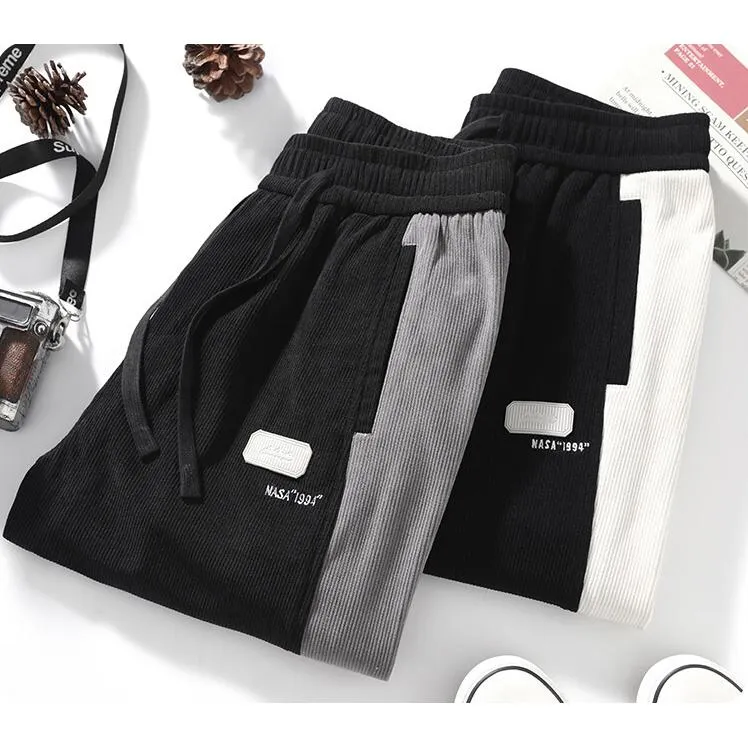 Tapered Elastic Waist Loose Fit Elasticity Color Block Pants