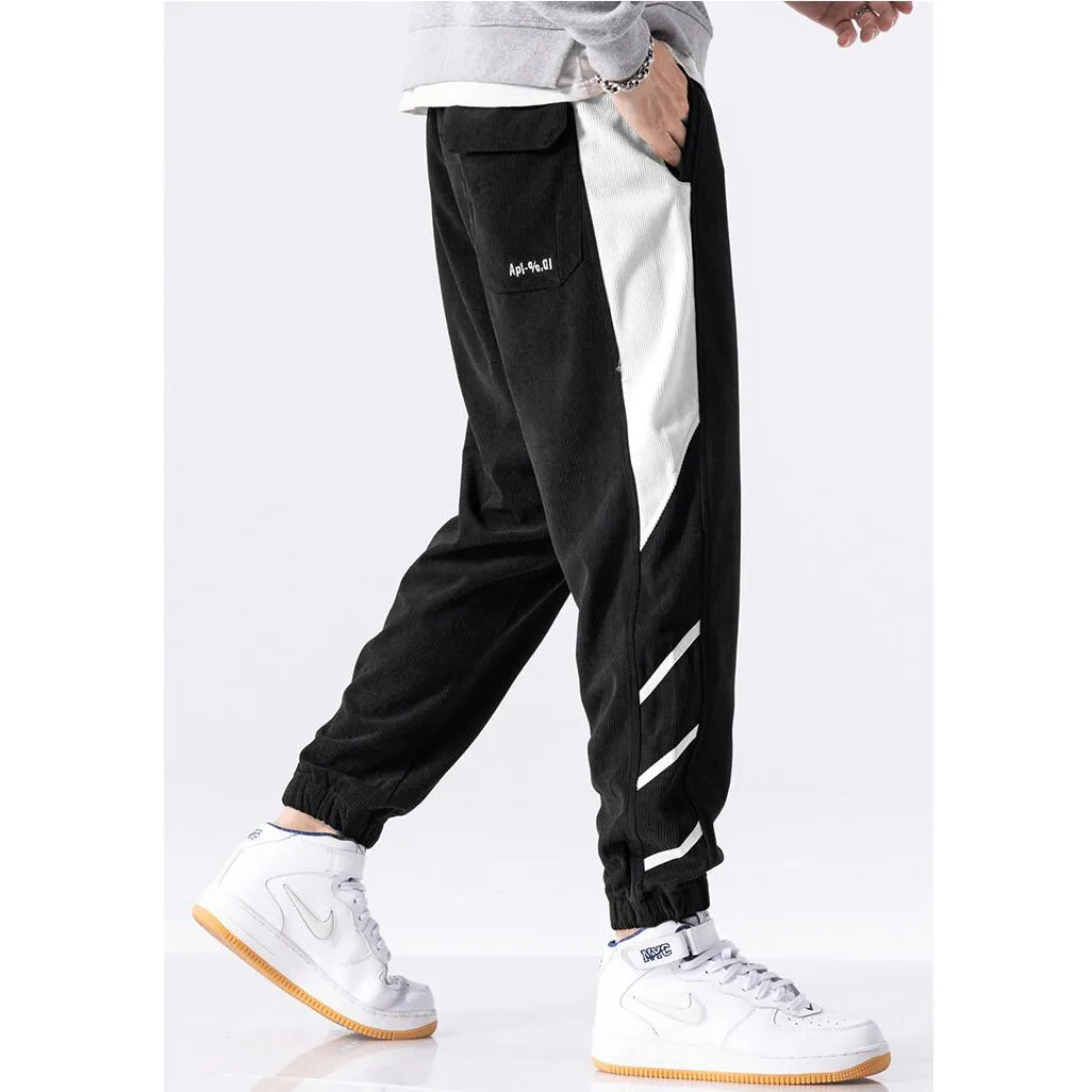 Tapered Elastic Waist Loose Fit Elasticity Color Block Pants