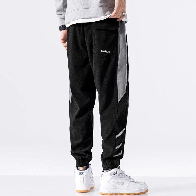 Tapered Elastic Waist Loose Fit Elasticity Color Block Pants