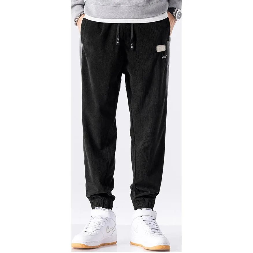 Tapered Elastic Waist Loose Fit Elasticity Color Block Pants