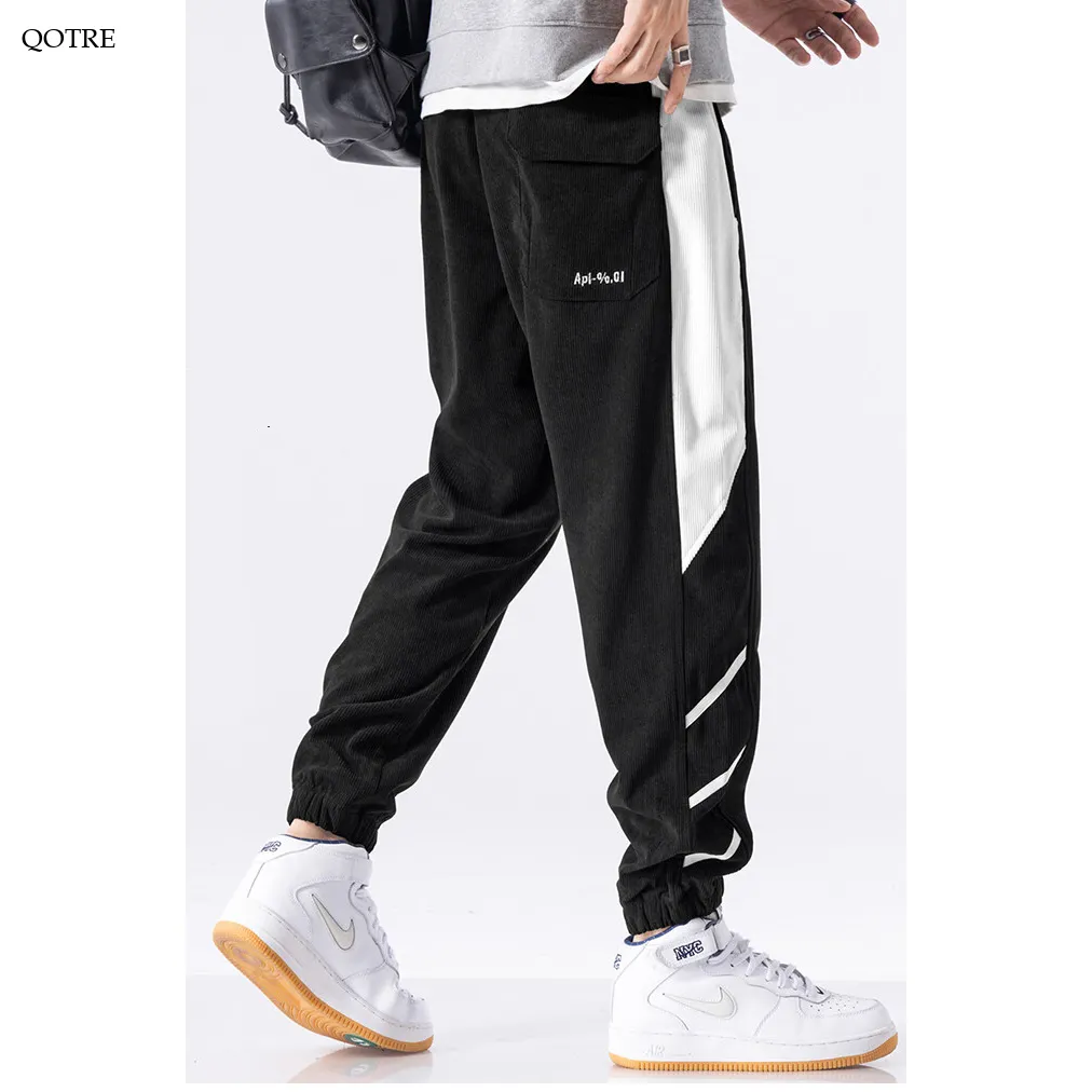Tapered Elastic Waist Loose Fit Elasticity Color Block Pants