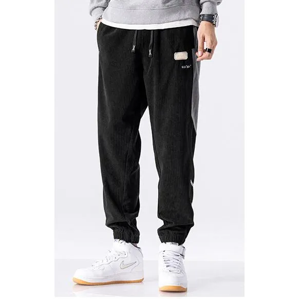Tapered Elastic Waist Loose Fit Elasticity Color Block Pants