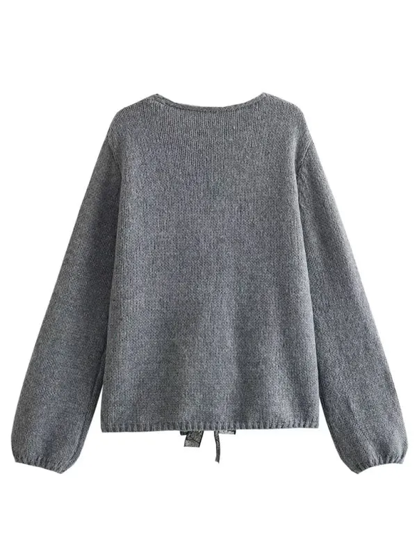 Toleet-Winter outfits New sweater sequin bow top V-neck loose sweater New women's new sweater with sequined bow top