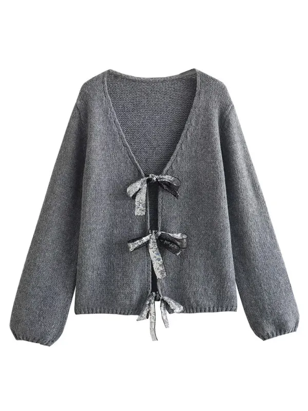 Toleet-Winter outfits New sweater sequin bow top V-neck loose sweater New women's new sweater with sequined bow top