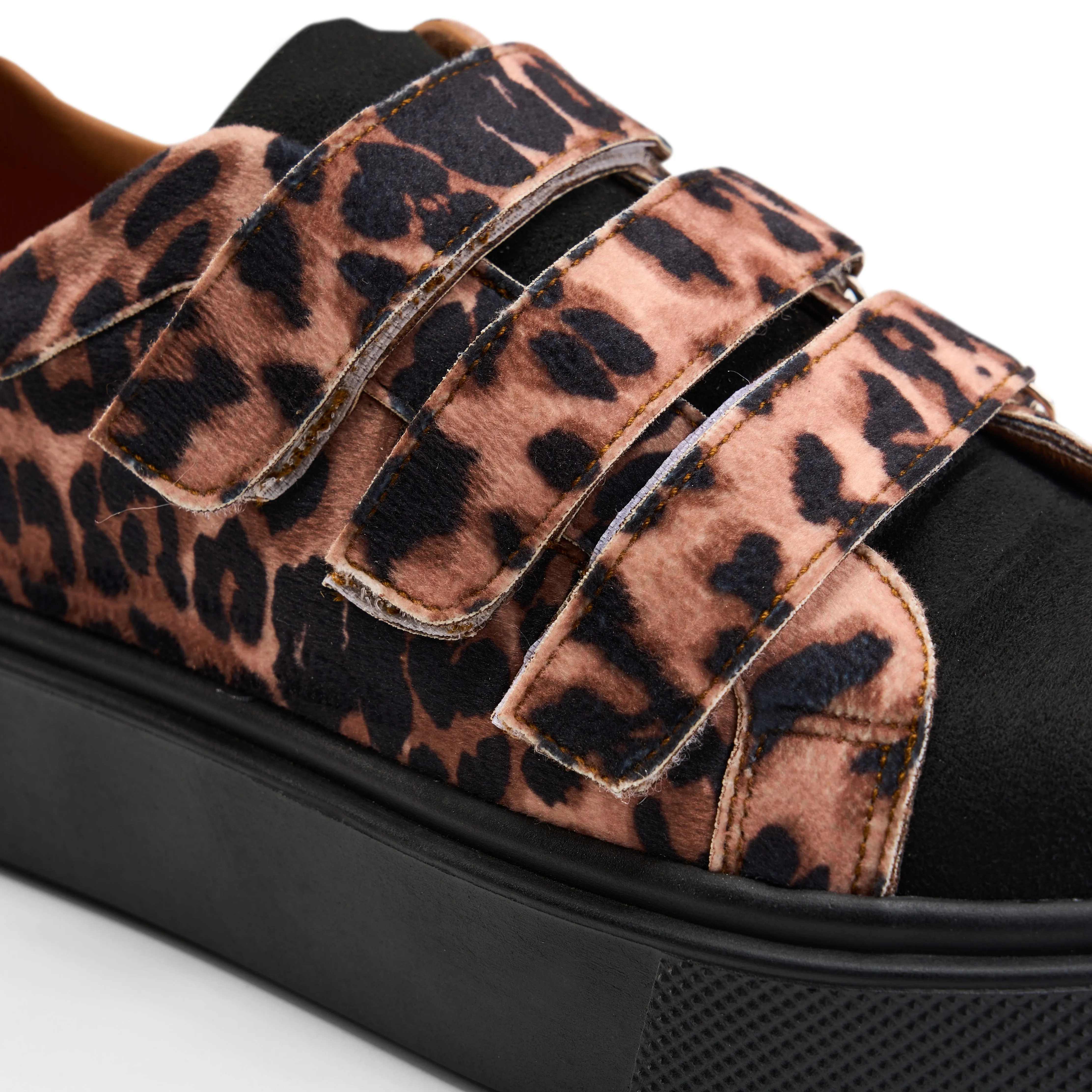 Triple Strap Leopard Sneaker-Black