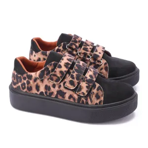Triple Strap Leopard Sneaker-Black
