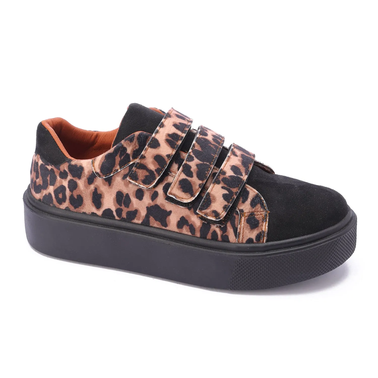 Triple Strap Leopard Sneaker-Black