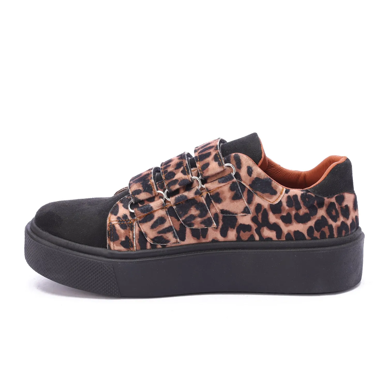 Triple Strap Leopard Sneaker-Black