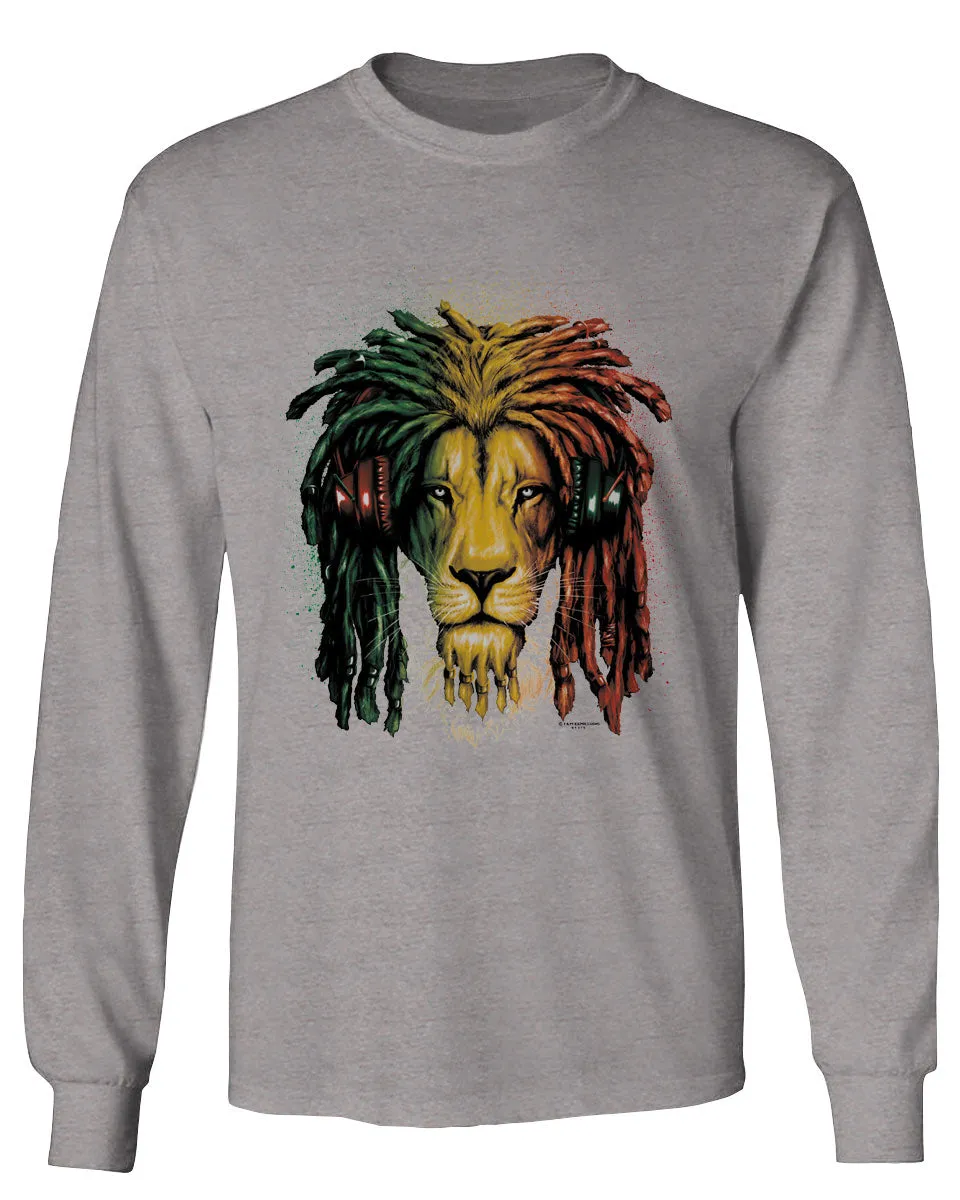 VICES AND VIRTUESS Cool Marijuana Rasta Lion Headphones Reggae Weed Stoner Day mens Long sleeve t shirt