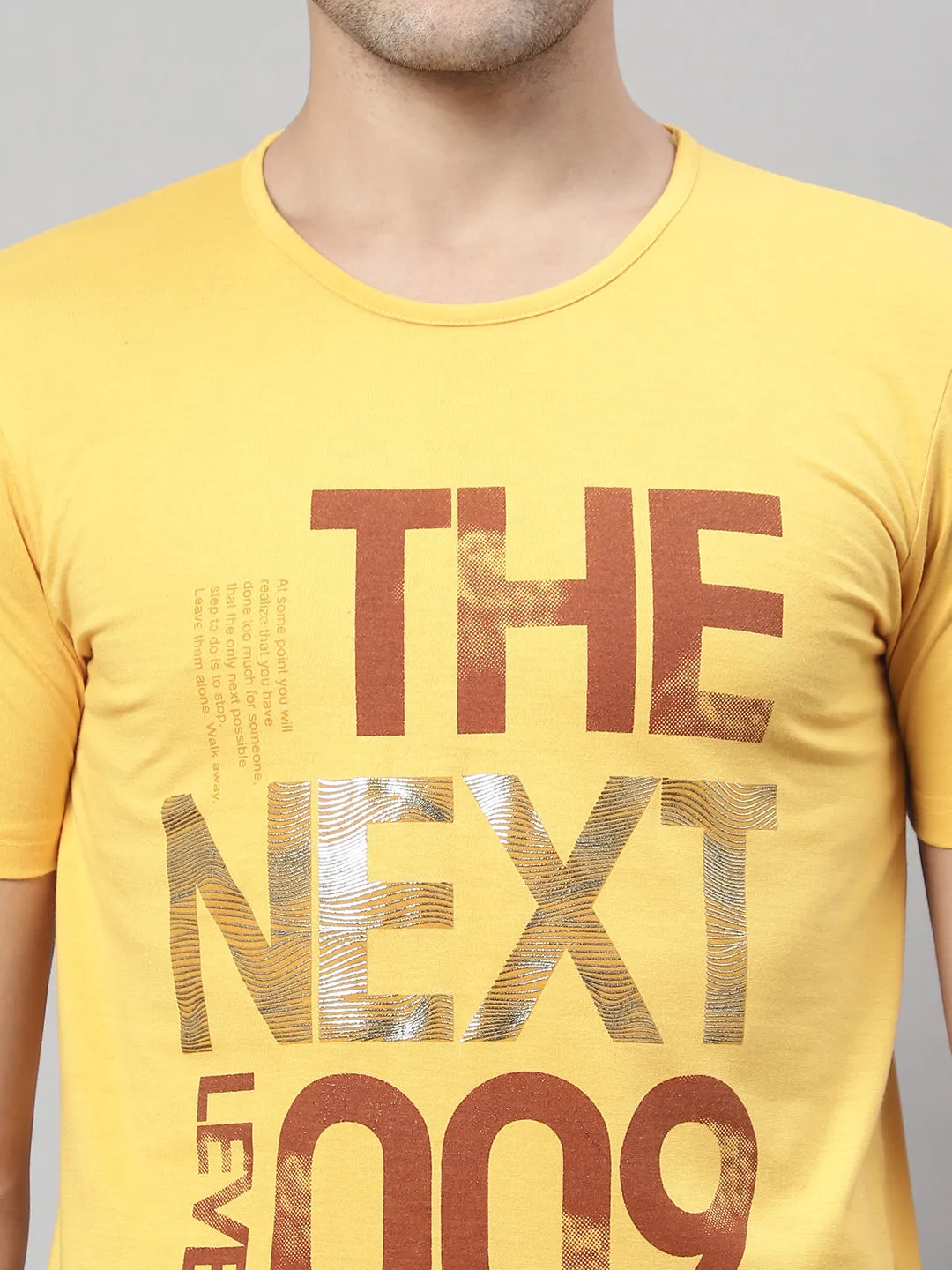 Vimal Jonney Round Neck Cotton Printed Yellow T-Shirt for Men