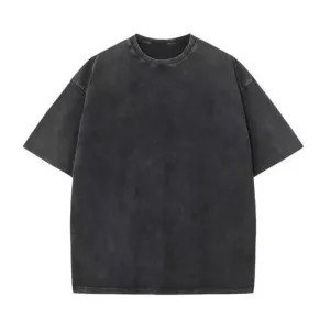 Wiaofellas  -  230G Cotton Retro T-shirt Drop-shoulder Sleeve Men Women Vintage Short-sleeve T Shirts Solid Color Hip Hop Loose Tees