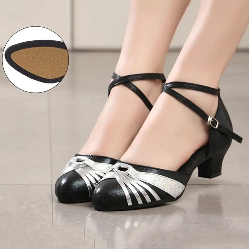 Women Heel 5.5cm Closed Toe Ballroom Latin Dance Shoes Rubber Sole High Heel - WSHP50056