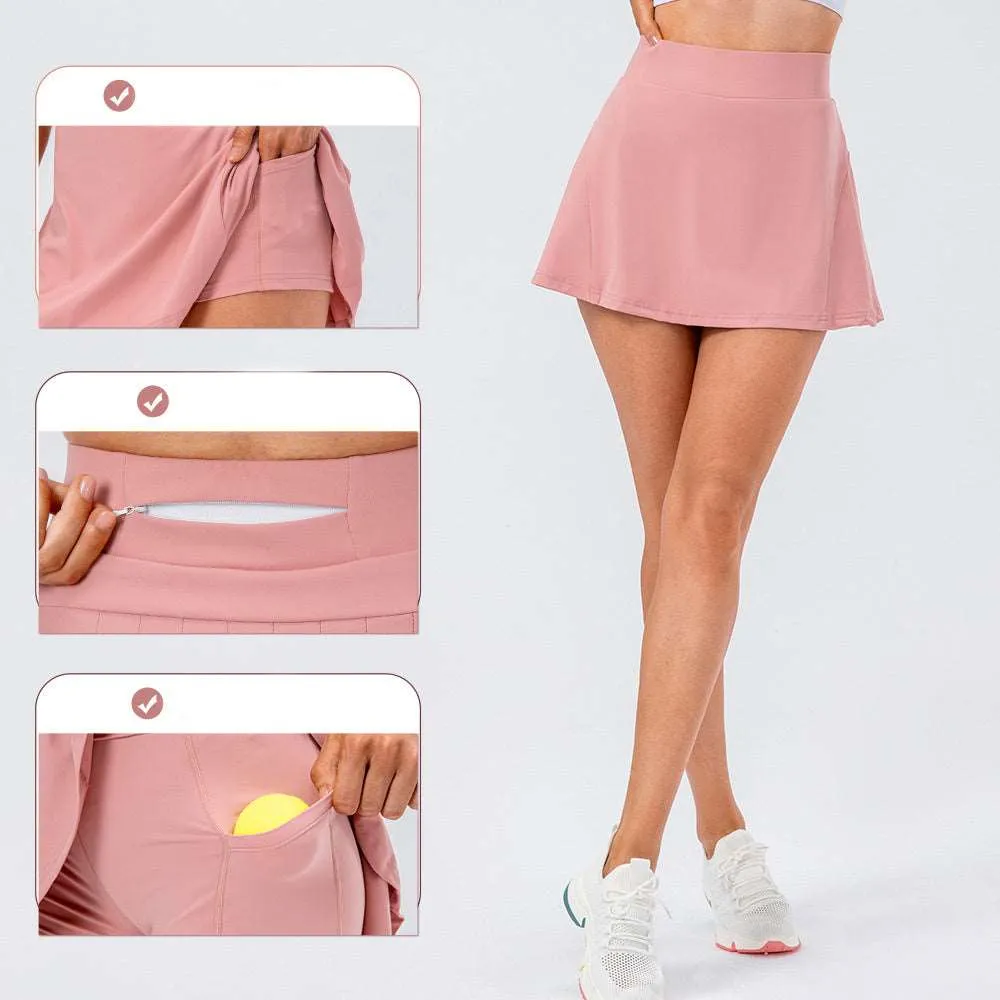 Women's Super Elastic Pleated Tennis Skirt With Shorts and Zipped Pocket